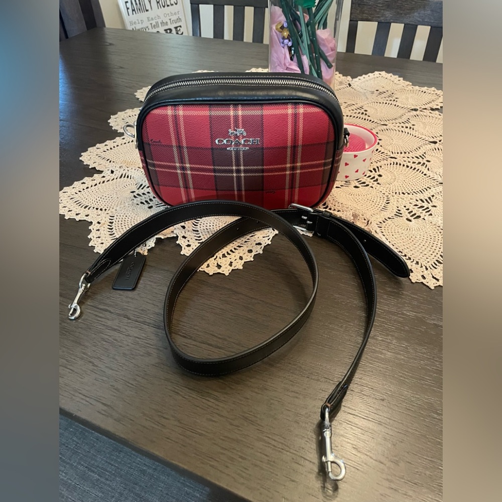 Coach NWT Jamie Camera Bag in Tartan Plaid Print Red/Black Mult - Picture 2 of 15